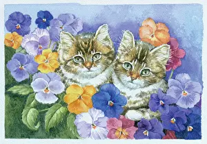 Pansy: Two Kittens with Pansies