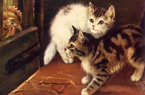 Regard: Kittens and Rooster