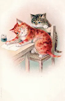 Inkpot: Two kittens at a table on a greetings postcard