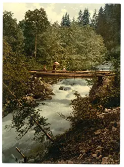 Klosters: Klosters, gorges of the Landquart, with footbridge, Grisons