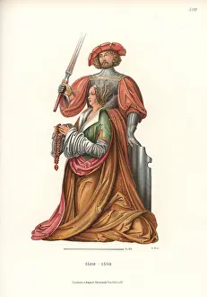 Hefner Altenecks: Kneeling woman with a knight in armor standing behind her