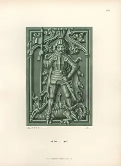 Iilustration: Knight in armor with sword and lance standing