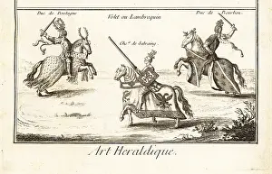 Rond: Knights in armour with helmet, crest and mantling