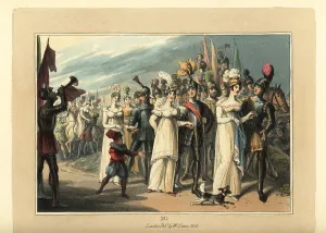 Tourney: Knights in armour parading with their ladies before