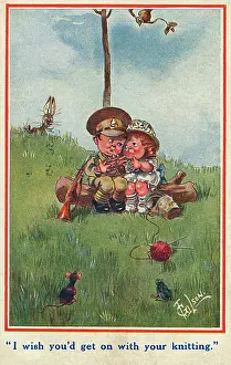 Knitter: Knitting postcard, WW1