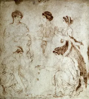 Astragalus: The Knucklebone Players. 1st c. Drawing on marble