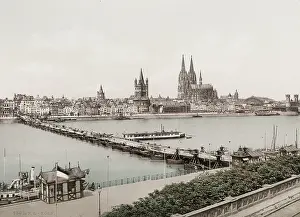 Koln: Koln, Cologne, pontoon bridge of baots, River Rhine, Germany