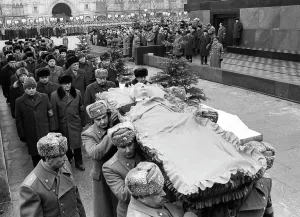 Heading: Konstantin Chernenko's funeral, 1985