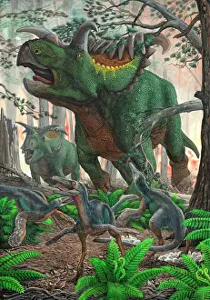 Crush: Kosmoceratops tramples over nesting Talos dinosaurs while ?