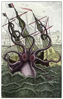 Mythical Creatures: Kraken Attacks a Ship