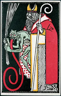 Felicitation: Krampus (Devil) and Santa Claus