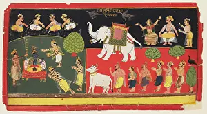 Malwa: Krishna revered by Indra arriving on a white elephant