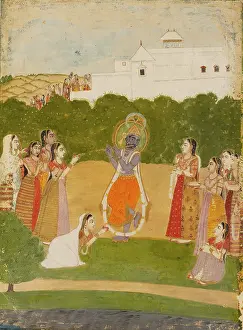 Bikaner: Krishna beside a river playing the flute
