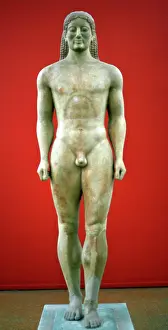 Appear: The Kroisos Kouros, in Parian marble, found in