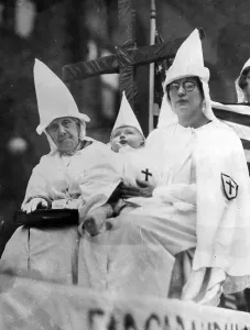 Frock: Ku Klux Klan members at a meeting