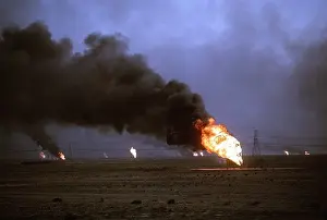 Darken: Kuwaiti oil wells set on fire by retreating ?