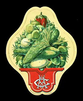 Initials: Label design featuring vegetables