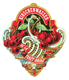 Cherries: Label design for Kirschenwasser (Kirsch)