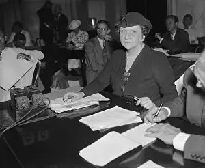 Endorsed: Labor Sec. Francis Perkins testifying to Congress