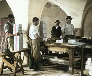 Cubes: Laborers are packing salt cubes