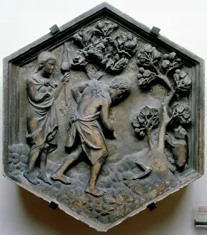 1349: The labour of the forefathers, tile by Andrea Pisano