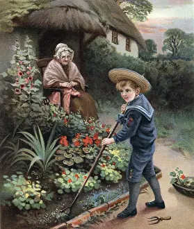Grandmother: A Labour of Love. Little boy in straw hat and