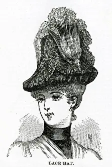 Millinery: Lace hat with whole bird 1886