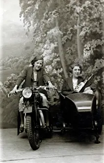Michael Cole: Two ladies on a 1929 Coventry Eagle motorcycle & sidecar