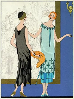 Sleeveless: Two ladies in dresses by Doeuillet