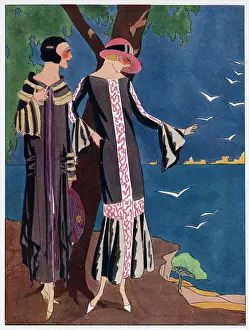 Edging: Two ladies in evening dresses by Drecoll