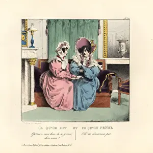 Petites: Two ladies on a sofa in a parlour