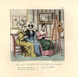 Petites: Two ladies talking in a parlor watching a