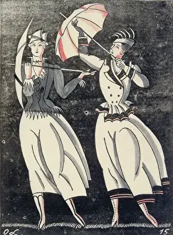 Werkstaette: Two ladies with umbrellas