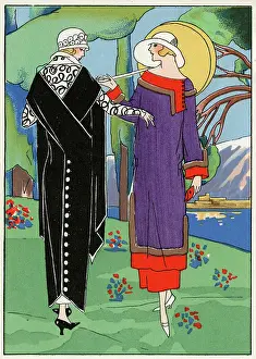 Ferrat: Two ladies out walking in outfits by Redfern