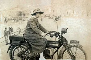 Holidaymaker: Lady on a 1914 BSA motorcycle