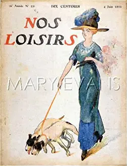 Straining: LADY, 2 DOGS ON LEASH