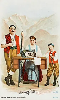 Appenzell: Lady from Appenzell using a Singer Sewing Machine