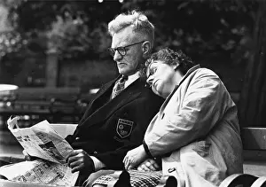 Dozing: Lady asleep on husband's shoulder - Chester