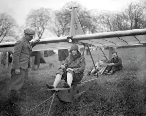 Practising: Lady Bailey preparing for flight in Zogling glider
