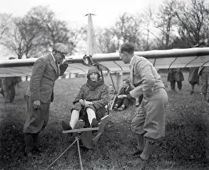 Practising: Lady Bailey preparing for flight in Zogling glider