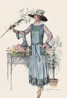 Planter: Lady in Blue with Flower