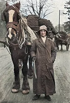 Grasmere: Lady with carthorse and coal, WW1