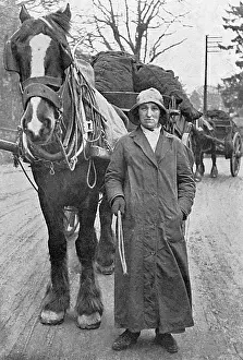 Grasmere: Lady with carthorse and coal, WW1