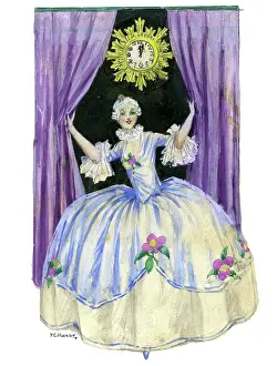 Elaborately: Lady coming through purple curtains