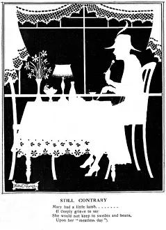 Mealtime: Lady eating in silhouette by Nellie E. George