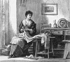 Embroidering: LADY EMBROIDERING 1874
