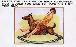 Jollity: Lady having fun on a rocking horse