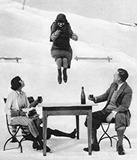 Gymkhana: Lady Moss jumping a table on ice skates