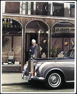 Incolourisedpic: LADY OUTSIDE GUCCI SHOP