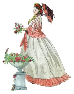 Stiebel: Lady with a parasol and a bunch of red flowers